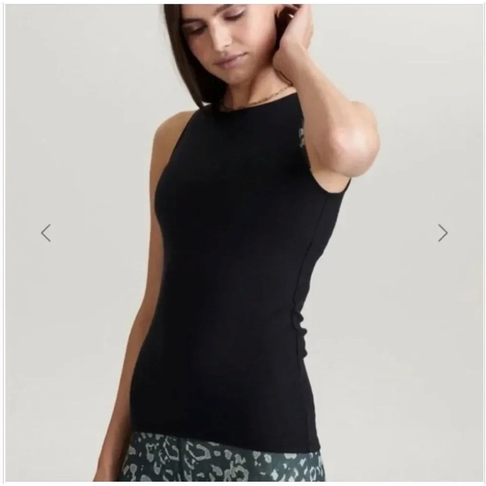 Varley Womens Oscar Black High Neck Ribbed Tencel Blend Sleeveless Tank Top L